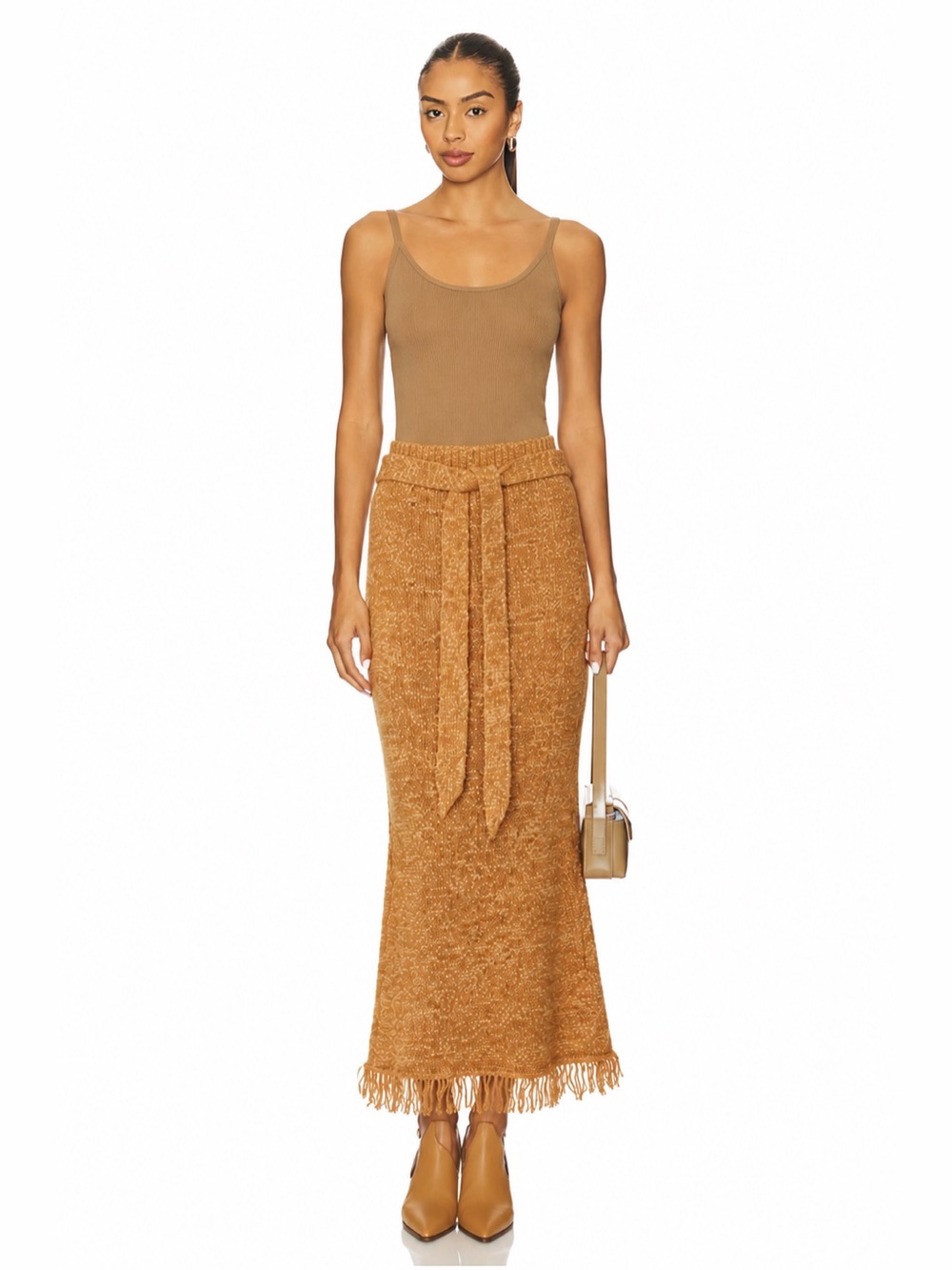 Nanushka Orange Fringed Open Knit Seda Skirt size XS